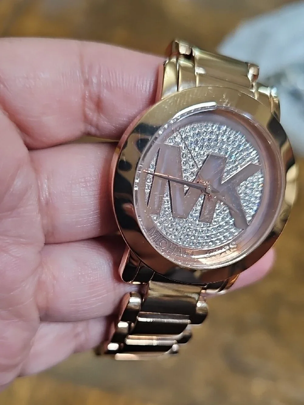 Michael Kors Rose Gold Crystal MK Logo Bracelet Watch